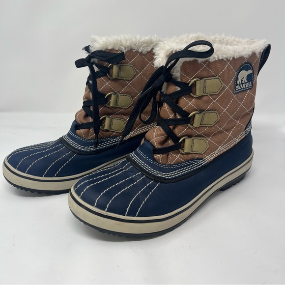Sorel Tivoli Admiral Canvas Waterproof Boots Blue and Beige Size 7.5 - Picture 1 of 8